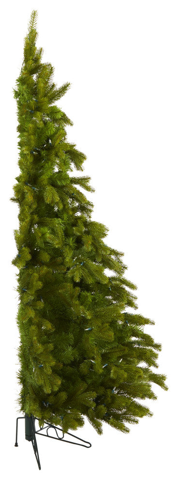 6' Cambridge Spruce Flat Back Faux Xmas Tree W/ White Lights & Bendable Branches