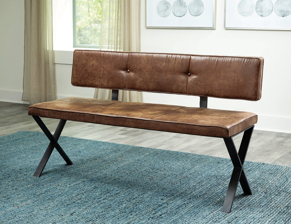 Upholstered Dining Bench, Antique Brown and Black