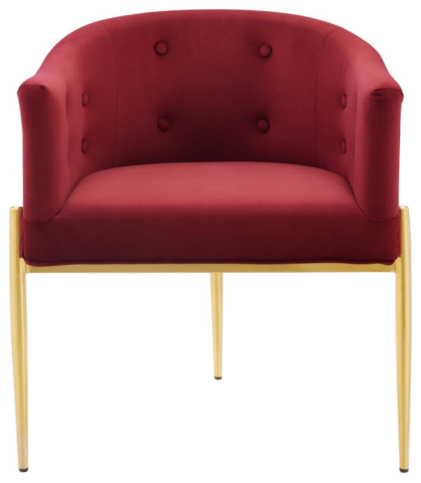 Tufted Accent Chair, Velvet, Metal, Red, Modern, Living Lounge Hotel Hospitality