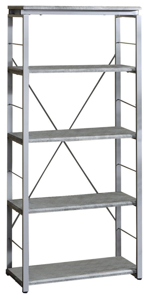 Benzara BM209626 Bookshelf with 4 Shelves and Open Metal Frame, Silver and Gray