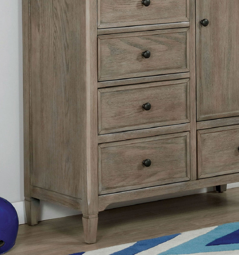6 Drawers And 1 Door Wooden Armoire with, Wire-Brushed Warm Gray
