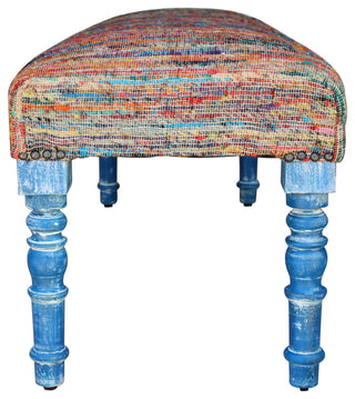 Colorful Chindi Bench with Blue Legs, 47" Length