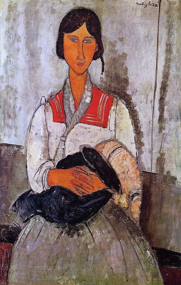 Amedeo Modigliani Gypsy Woman With Baby, Gallery Wrapped Canvas Print, 18"x27"
