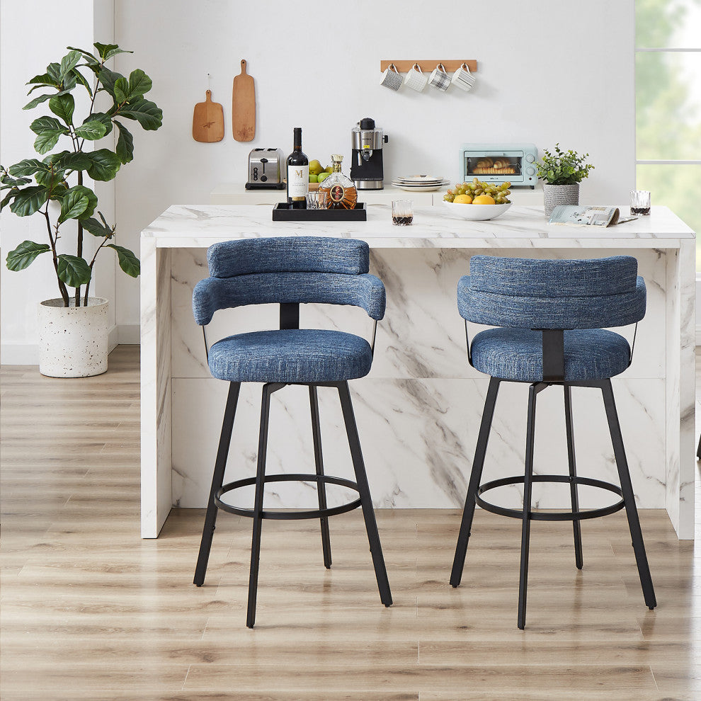 Contemporary Fabric Padded High Back, 2-Piece and Bar Stools and Counter Stools, Blue, 30"
