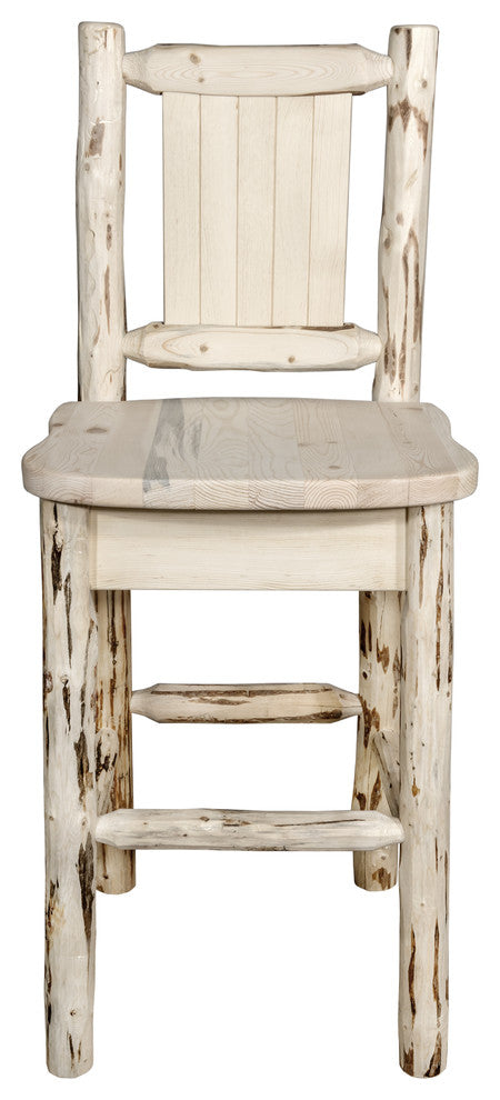 Montana Counter Height Barstool With Laser Engraved Bronc, Clear Lacquer Finish