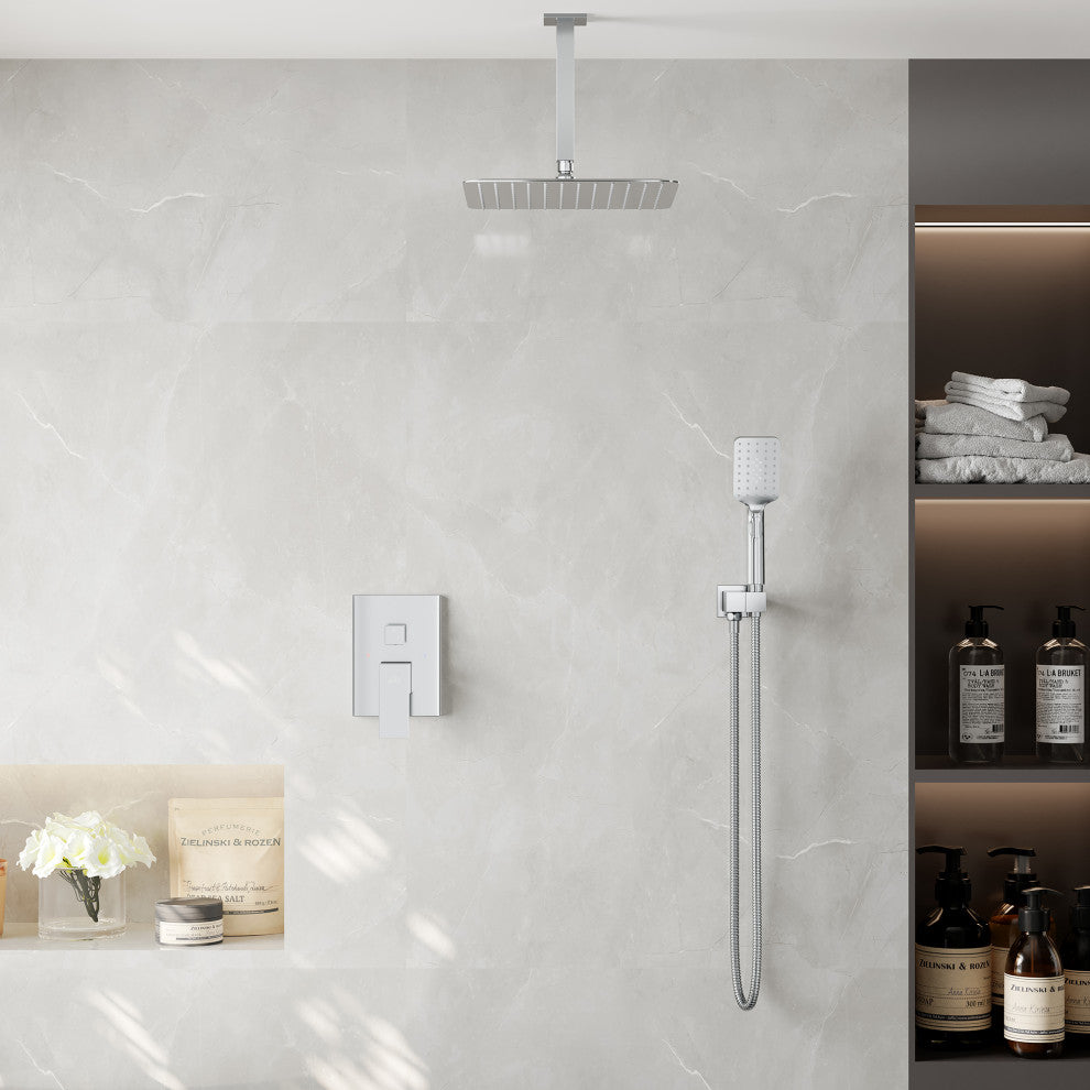 CASAINC 12" Ceiling Mounted Luxury Rainfall Shower Head System w Handheld Spray, Chrome