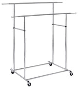 Dual Bar Tubular Metal Frame Garment Rack with Casters, Chrome