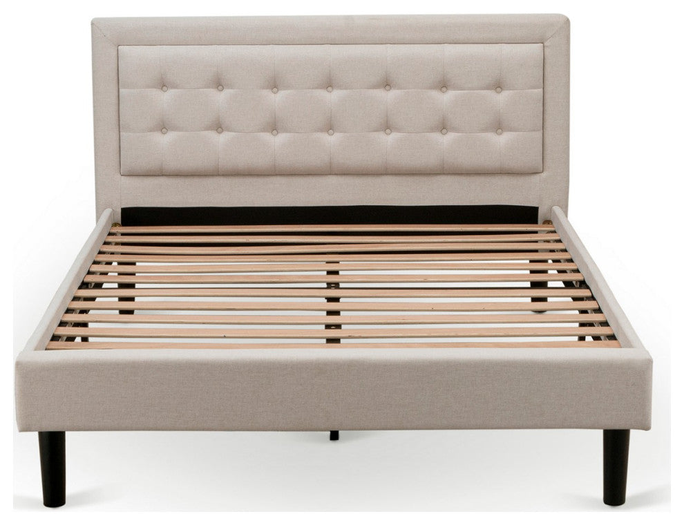 2Pc Platform Queen Bed Set, 1 Queen Size Frame, Nightstand, Mist Beige