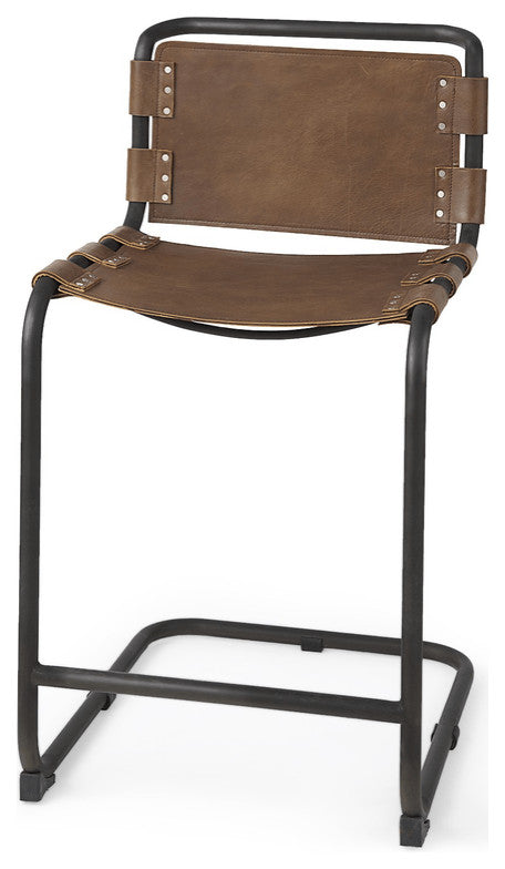 38" Brown And Black Steel Bar Chair With Footrest