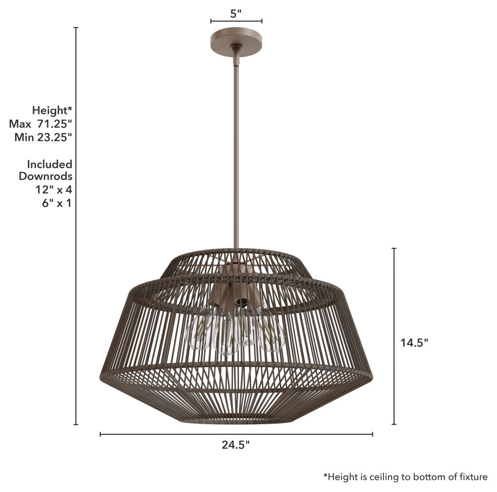 Brookhollow Sable Rattan and Sable 4 Light Pendant