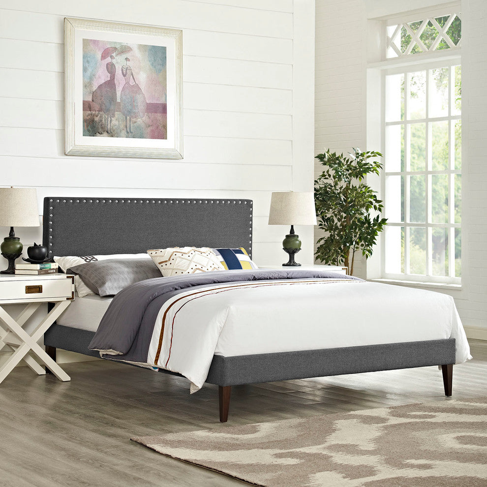 Modway Phoebe Queen Fabric Platform Bed With Squared Tapered Legs, Gray