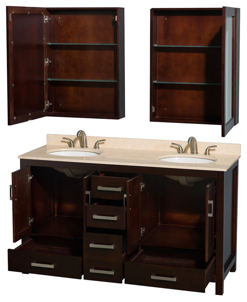 Wyndham WCS141460DESIVUNOMED 60 Inch Double Bathroom Vanity in Espresso