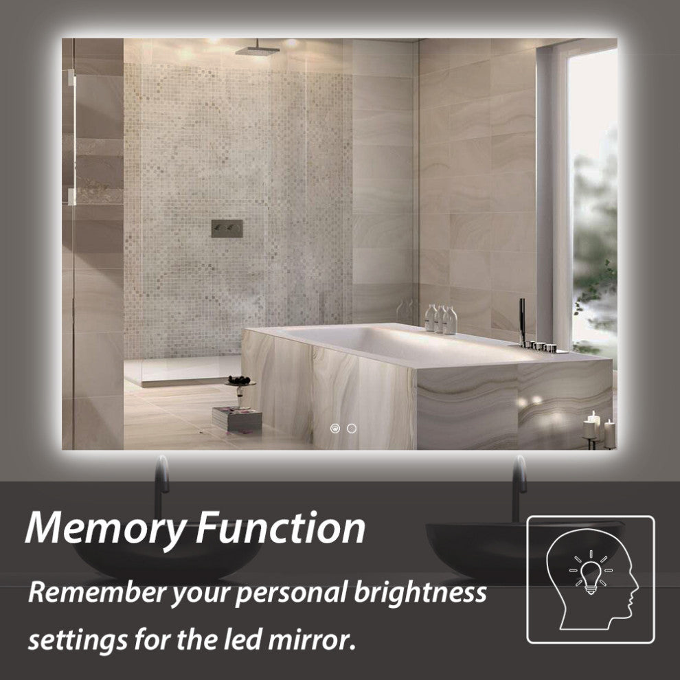 Backlit 3-Color LED Mirror for Bathroom, Anti-Fog Dimmable, 48x36