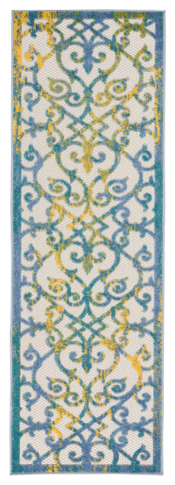 Nourison Aloha 2' x 6' Ivory Blue Contemporary Area Rug