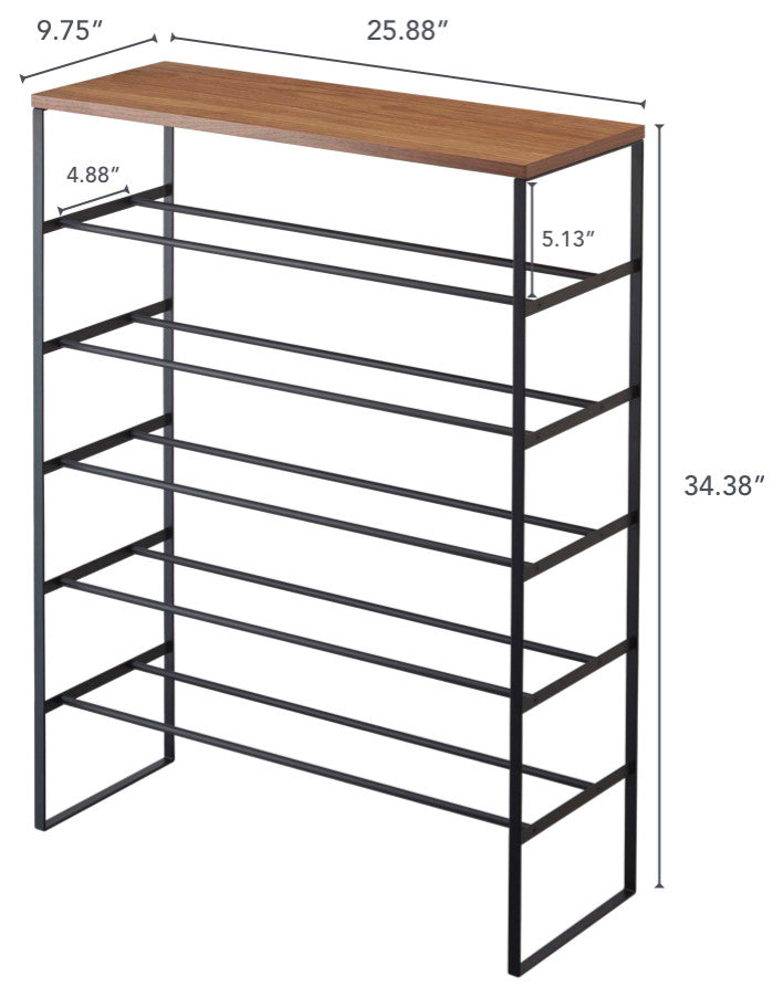 Tower 6-Tier Wood Top Shoe Rack, Black