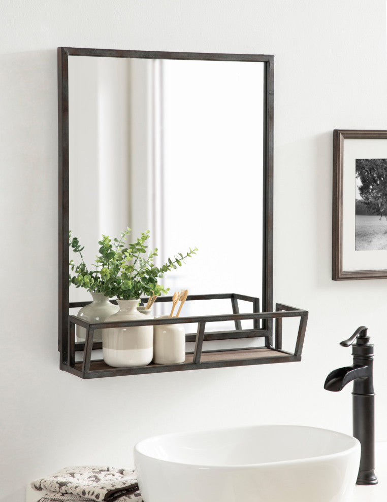Jackson Decorative Rustic Metal Home Organizer Mirror with Shelf, Black
