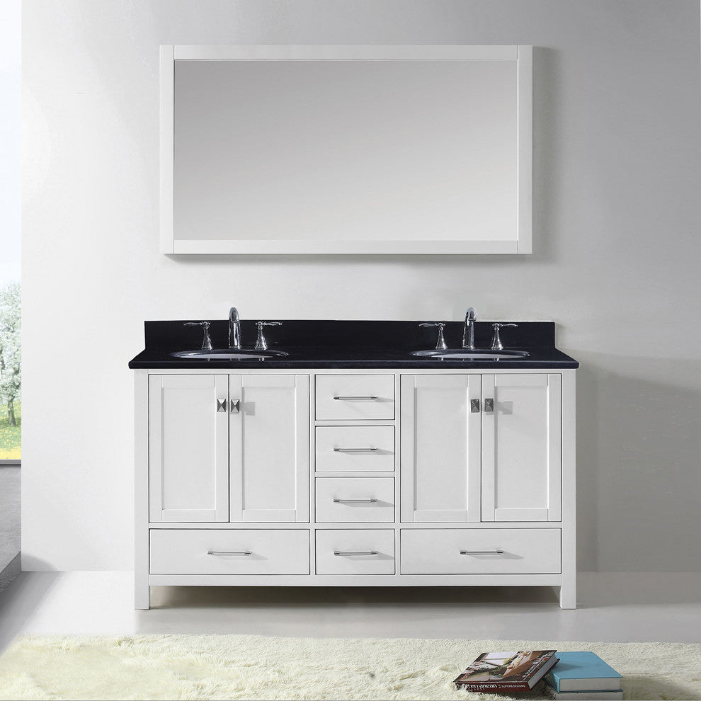 Virtu Caroline Avenue 60" Double Bathroom Vanity, White, Mirror