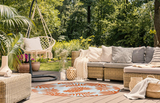 5' Round Pineapple Leaves Spring Chenille Indoor/Outdoor Rug