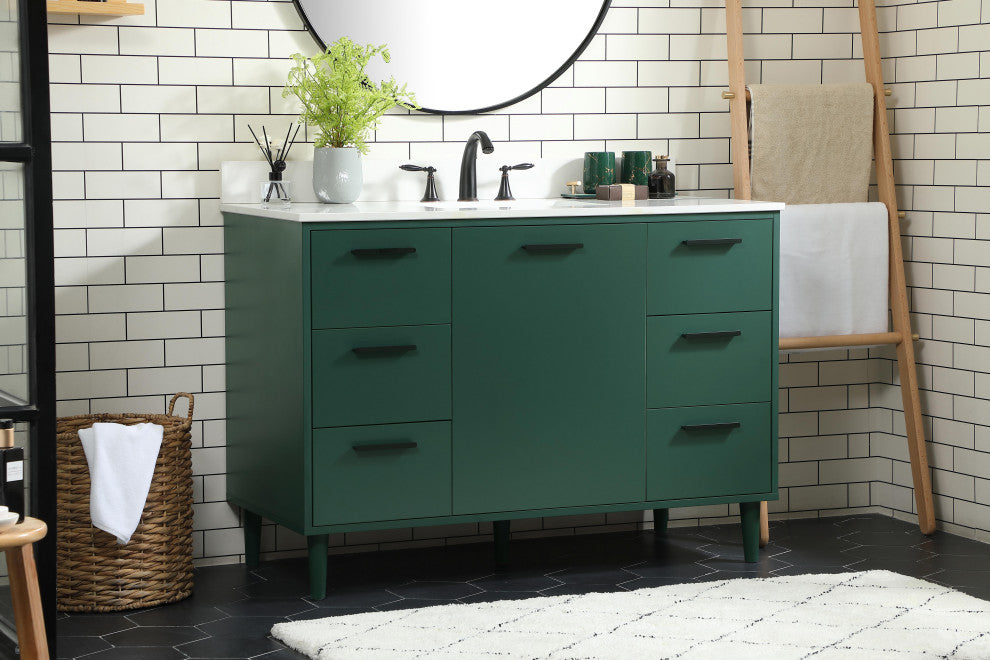 Home Living Modern Natural Oak-Light Bathroom Vanity, Green, 48"
