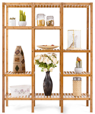 Costway Multifunctional Bamboo Shelf Organizer Rack Plant Stand Display Closet