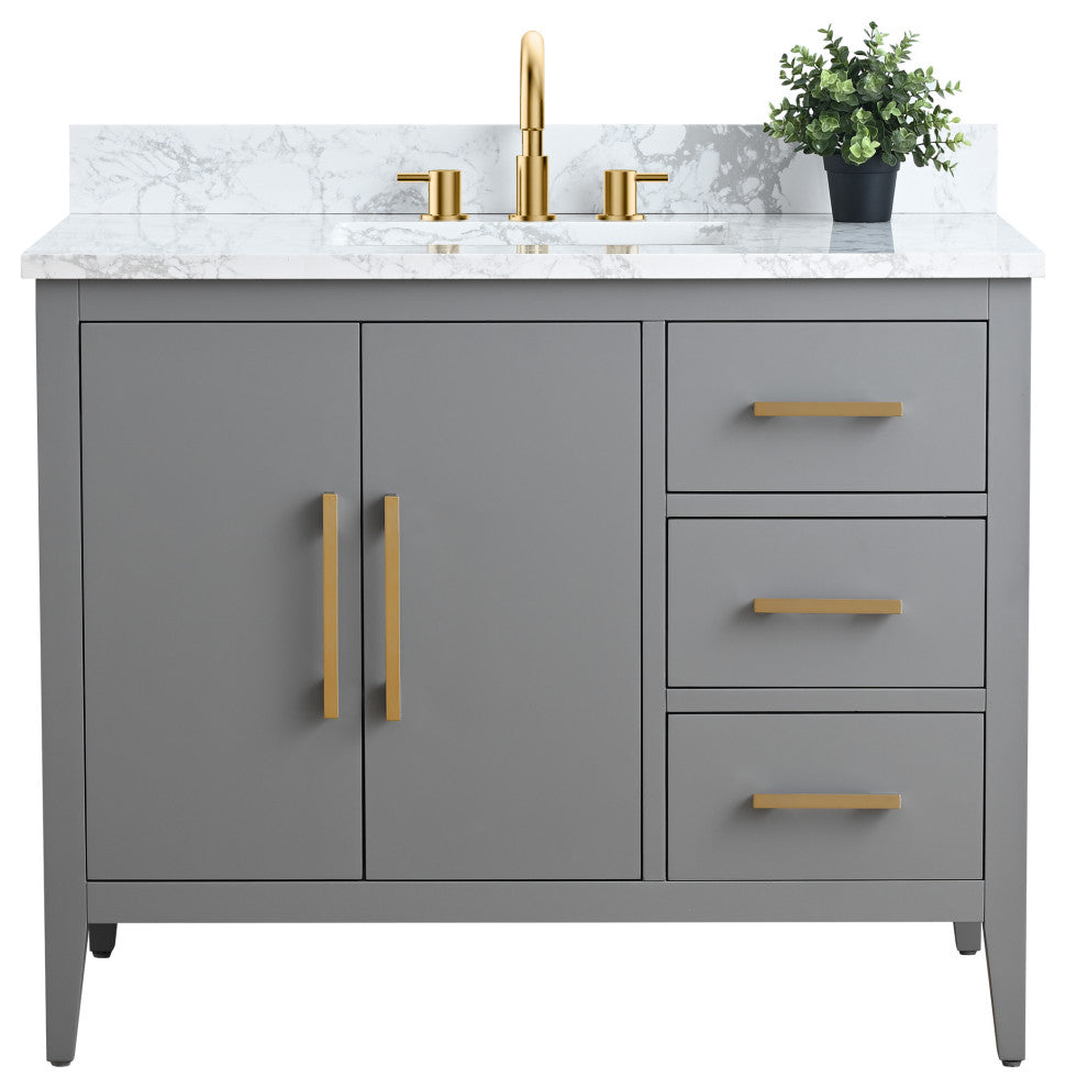 Vanity Art Bathroom Vanity With Sink, Cashmere Gray, 42", Single Sink, Golden Brushed