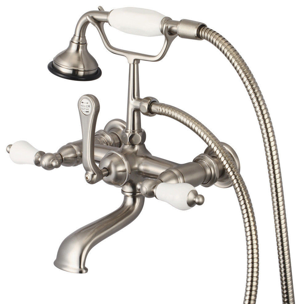 Vintage 7" Spread Wall Mount Tub Faucet & Handheld Shower, Lever handles