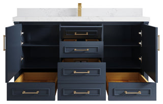 Aberdeen 60 Single Bathroom Vanity in Hale Navy Blue  2" Empira Quartz