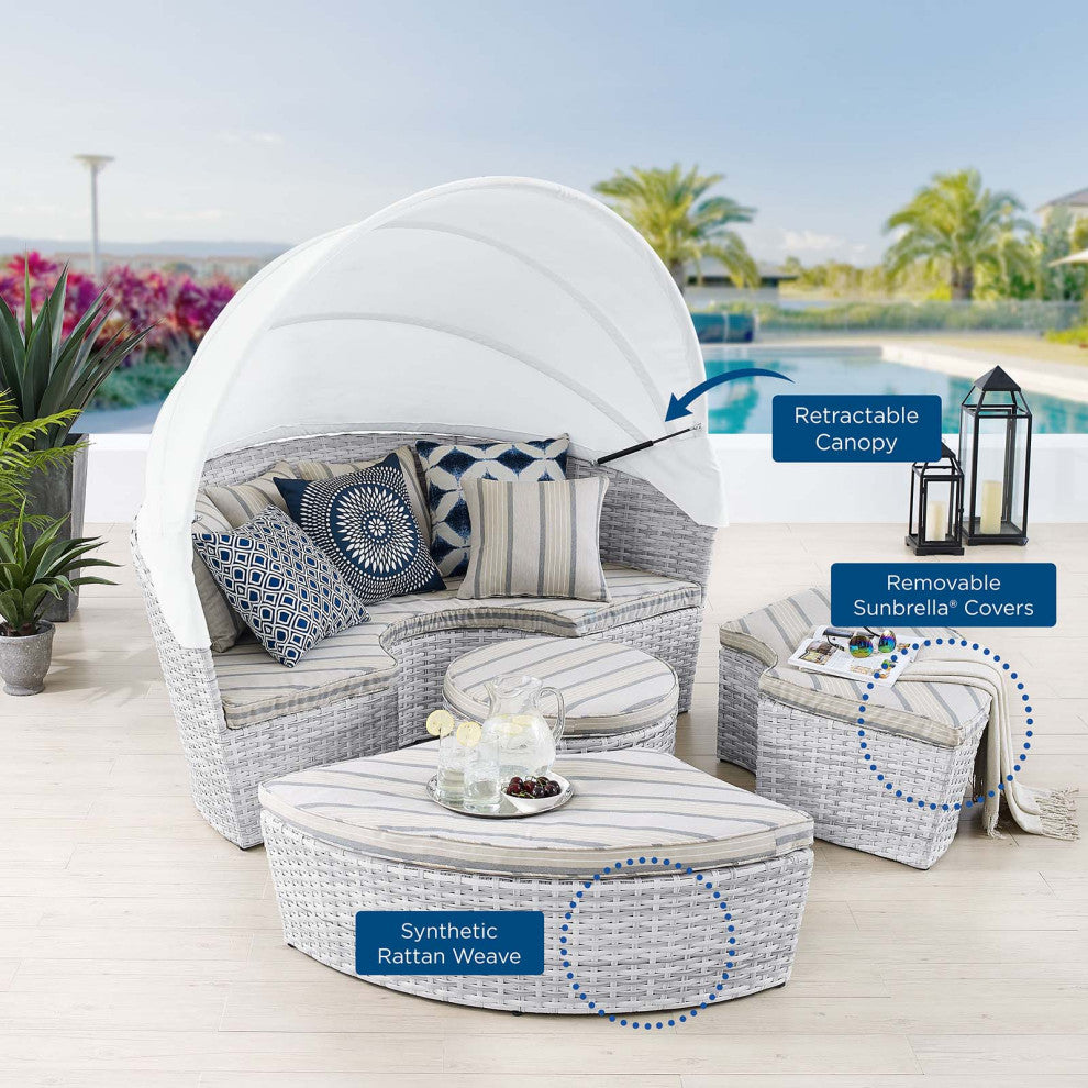 Lounge Daybed Sofa Bed, Sunbrella, Gray, Rattan, Wicker, Modern, Outdoor
