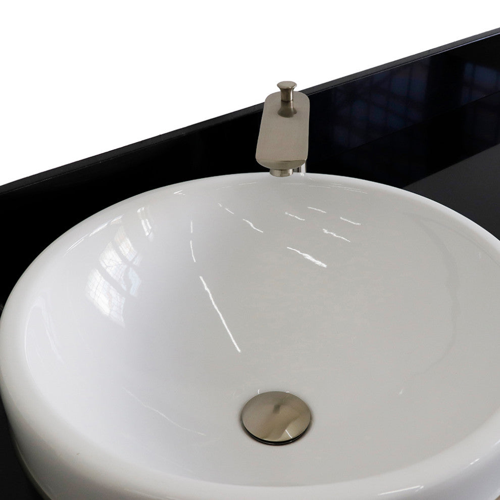 61" Single Sink Vanity, Dark Gray Finish And Black Galaxy Granite