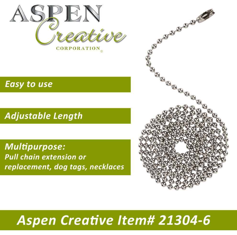 Aspen Creative 21304-6, 3' Beaded Pull Chain w/Connector, Brushed Pewter, 6 Pack
