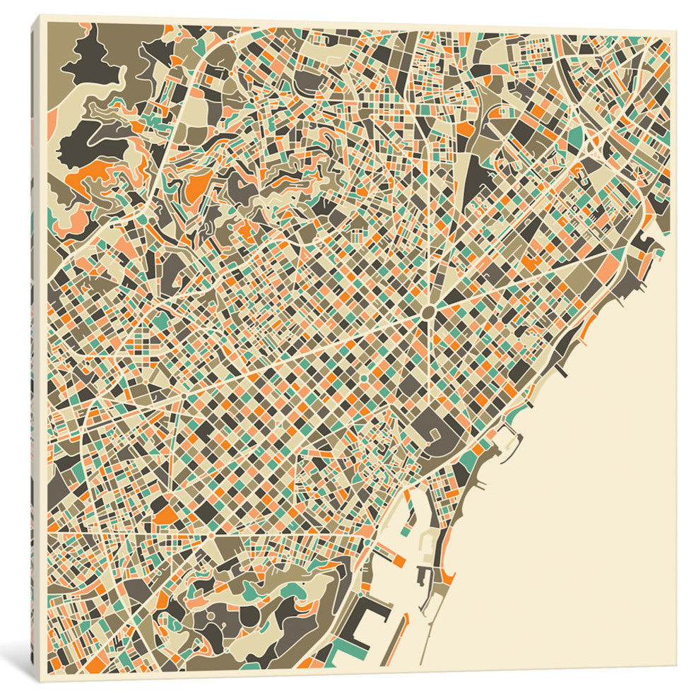 "Abstract City Map of Barcelona" by Jazzberry Blue, 26x26x1.5
