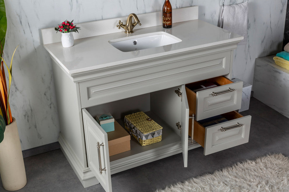 Romana Collection 48" Bathroom Vanity With Sink, Mirror, Countertop, Gray