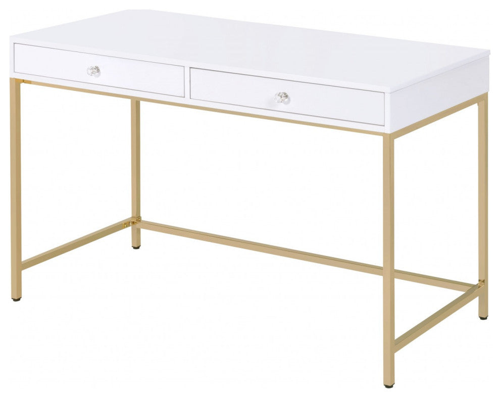 HomeRoots Sleek and Glossy White and Gold Office Desk