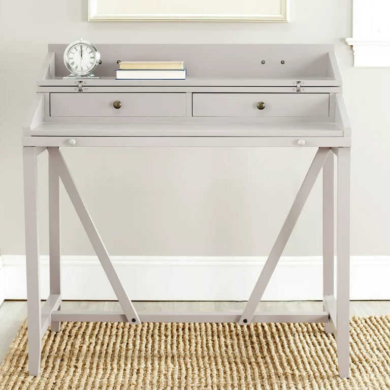 Industrial Rustic Convertible Desk, Pine Frame With Pull Out Tray, Quartz Gray