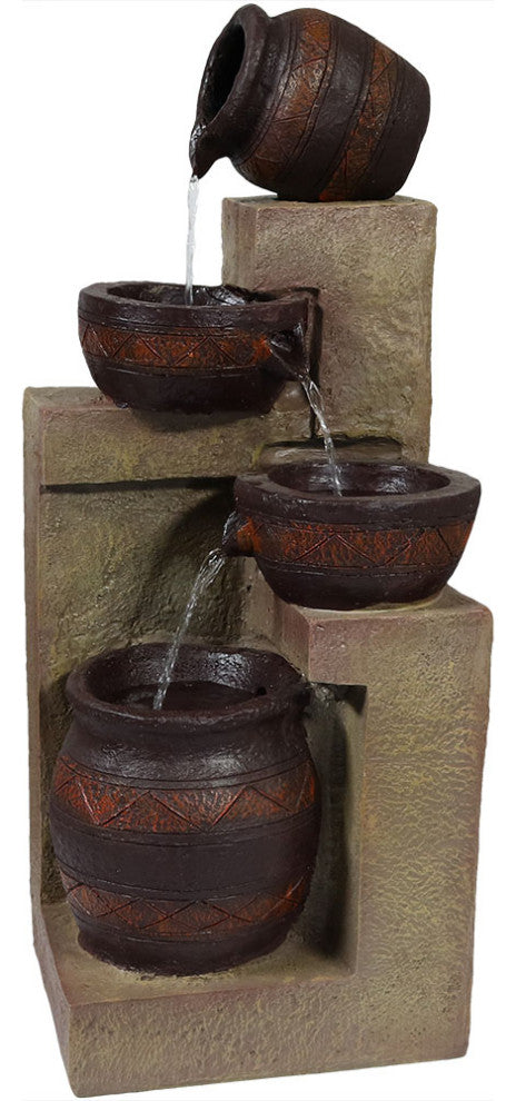 Sunnydaze Cascading Terra Bowls Solar-on-Demand Water Fountain With LED Light