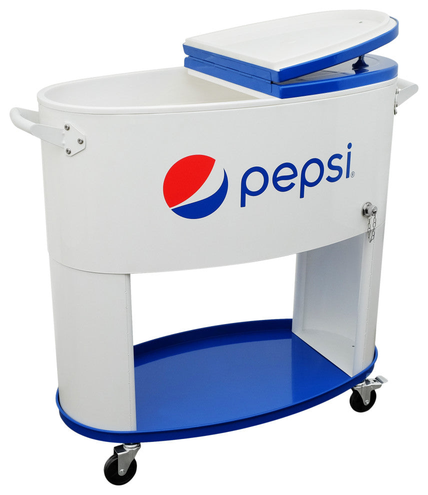 Permasteel 80 Quart Portable Rolling Oval Patio Cooler, White