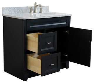37" Single Sink Vanity, Dark Gray Finish With White Carrara Marble