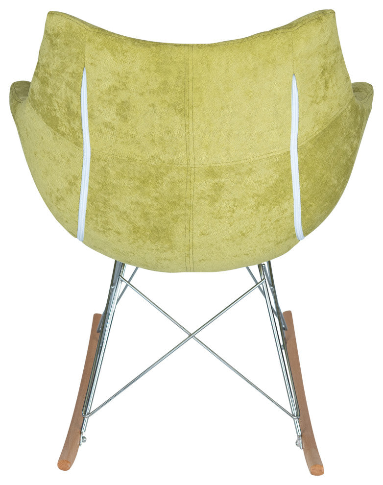 Upholstered Accent Rocking Chair, Velvet With Ash Wood Legs, Lemon Green
