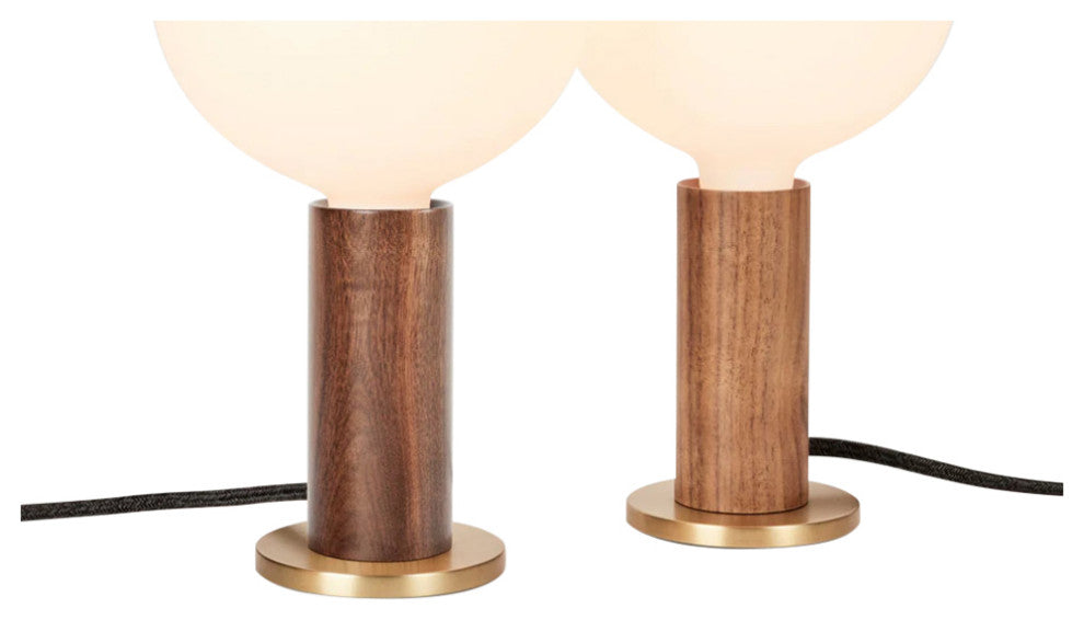 Walnut Kncukle Table Lamp With Sphere IV, Set of 2