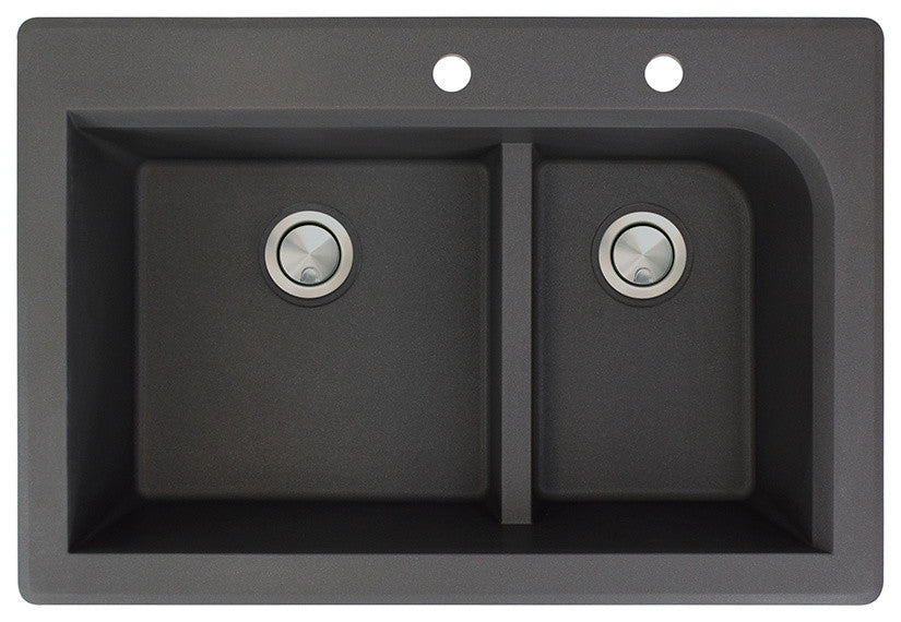 Radius 33" silQ Granite Drop-in Double Bowl Kitchen Sink with 2 Holes in Black