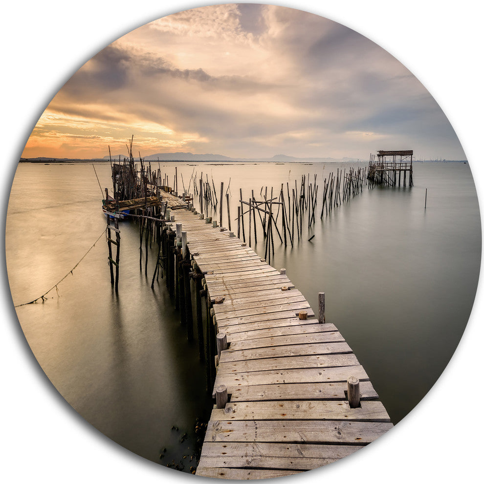 Carrasqueira Old Wooden Pier, Seashore Photo Round Wall Art, 23"
