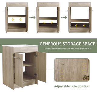 24 Inch Plywood Freestanding Bathroom Vanity With Resin Sink and Doors and shelf