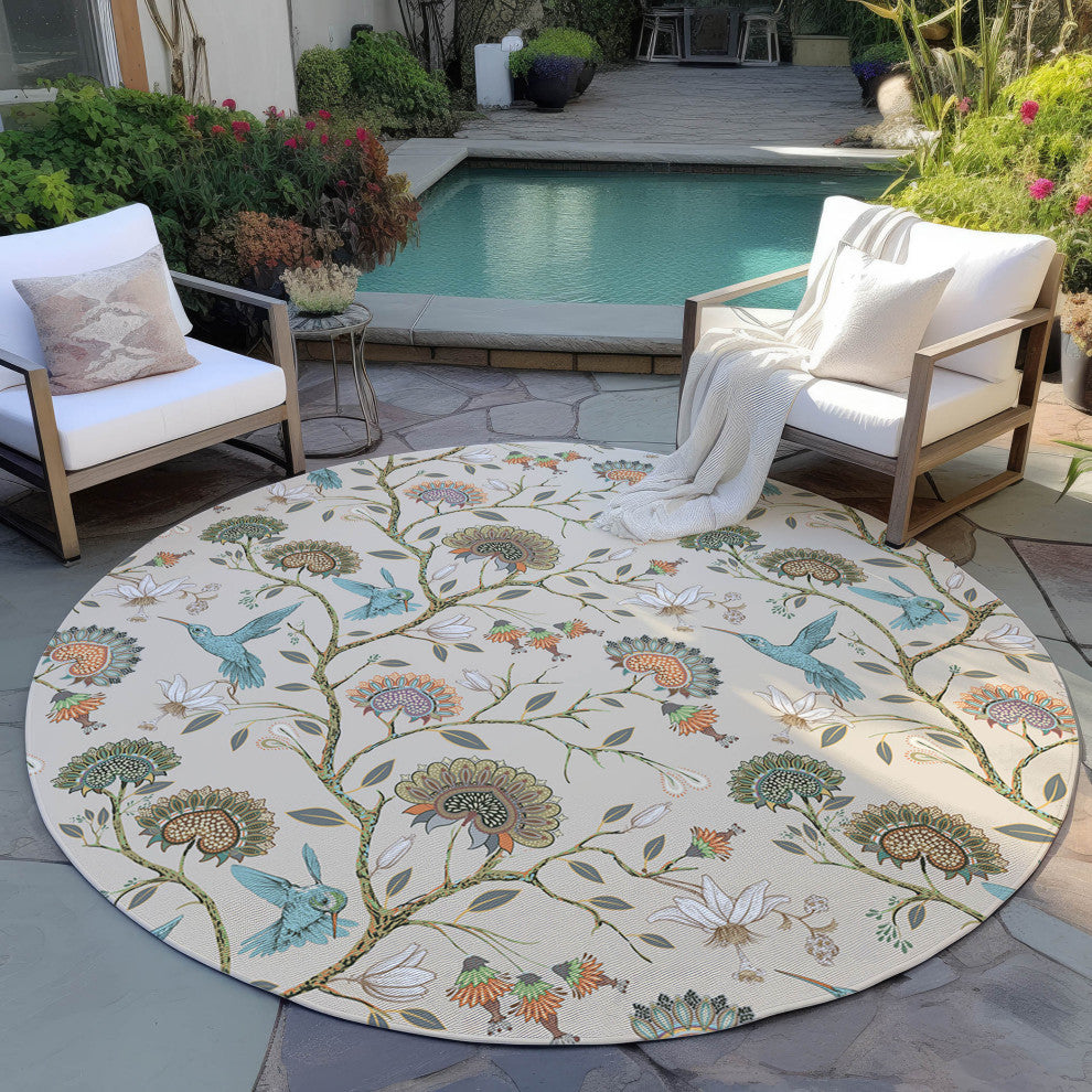 Indoor/Outdoor Kendall KE19 Putty Machine Washable 8' x 8' Round Rug