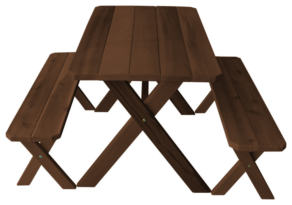 Cedar Cross-Leg Table with 2 Benches, Mushroom Stain, 5 Foot
