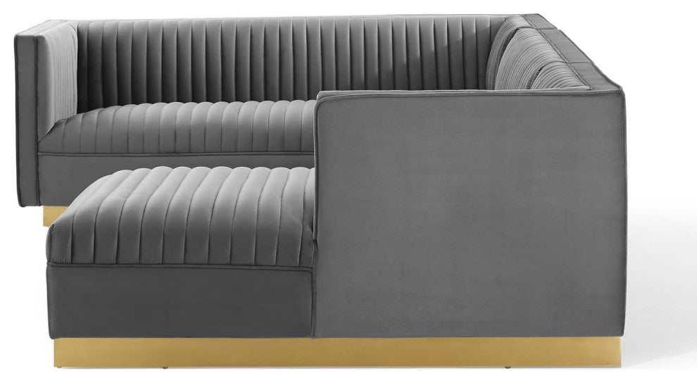 Sectional Sofa Set, Velvet, Gray, Modern, Living Lounge Hotel Hospitality