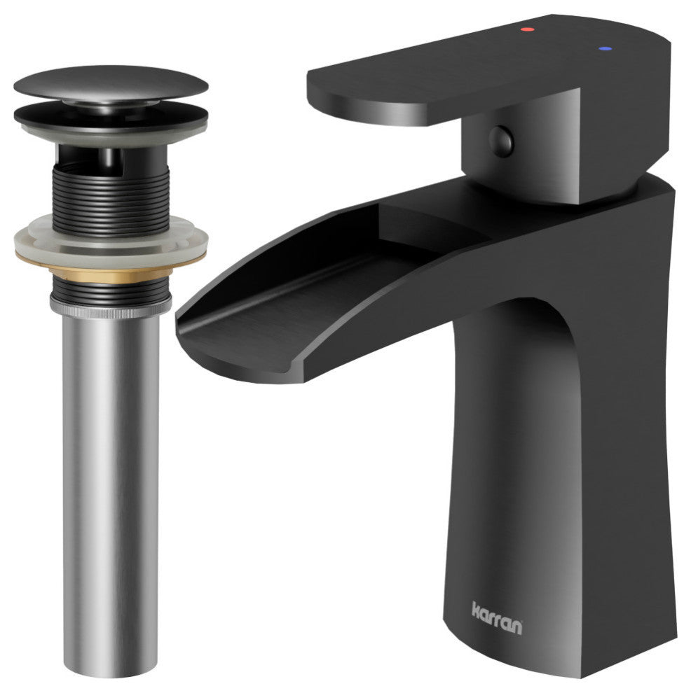 Karran KBF440 1-Hole 1-Handle Basin Faucet With Pop-up Drain, Gunmetal Grey