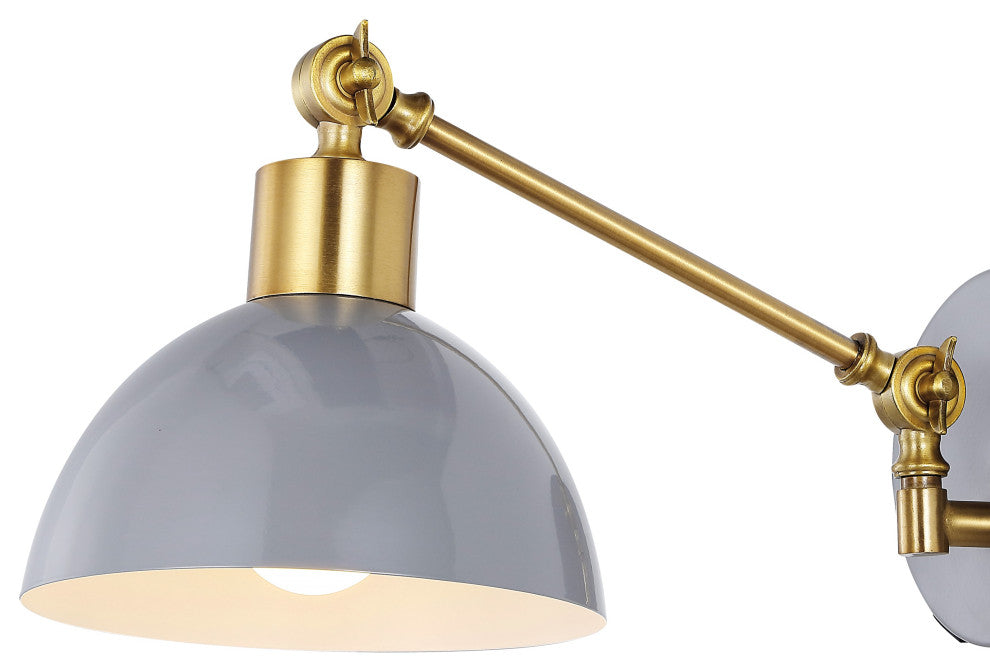 Lisa Swing Arm 1-Light Modern Midcentury Iron USB Charging Port LED Sconce, Gray