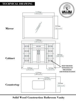 Cambridge 48 Single Sink Bath Vanity in White 2" Piatra Gray