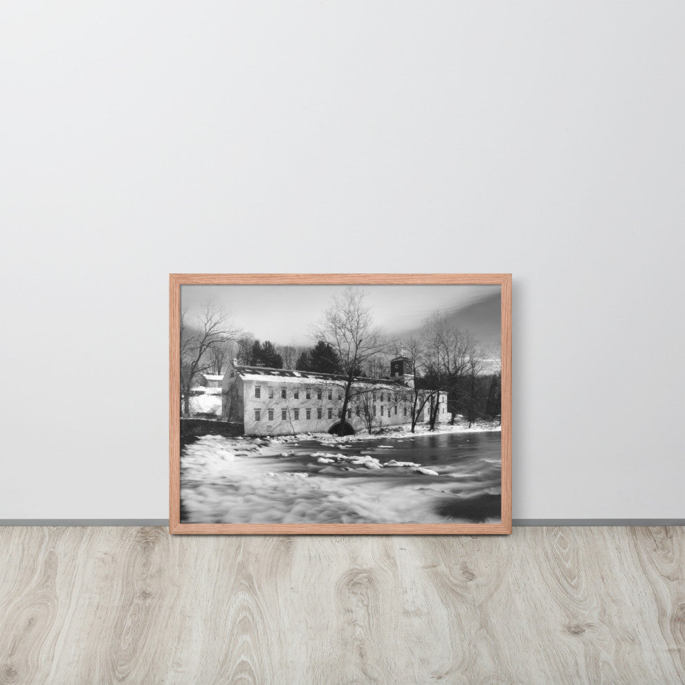 Winter at Powder Mill Rural Landscape Framed Photo Paper Wall Art Prints, Red Oak, 18" X 24"