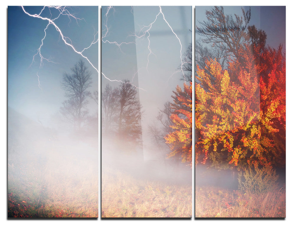 "Storm and Lighting in Autumn Forest" Metal Wall Art, 3 Panels, 36"x28"